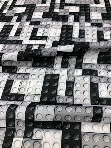 Black and white Lego digital printed Polyester Muslin Fabric